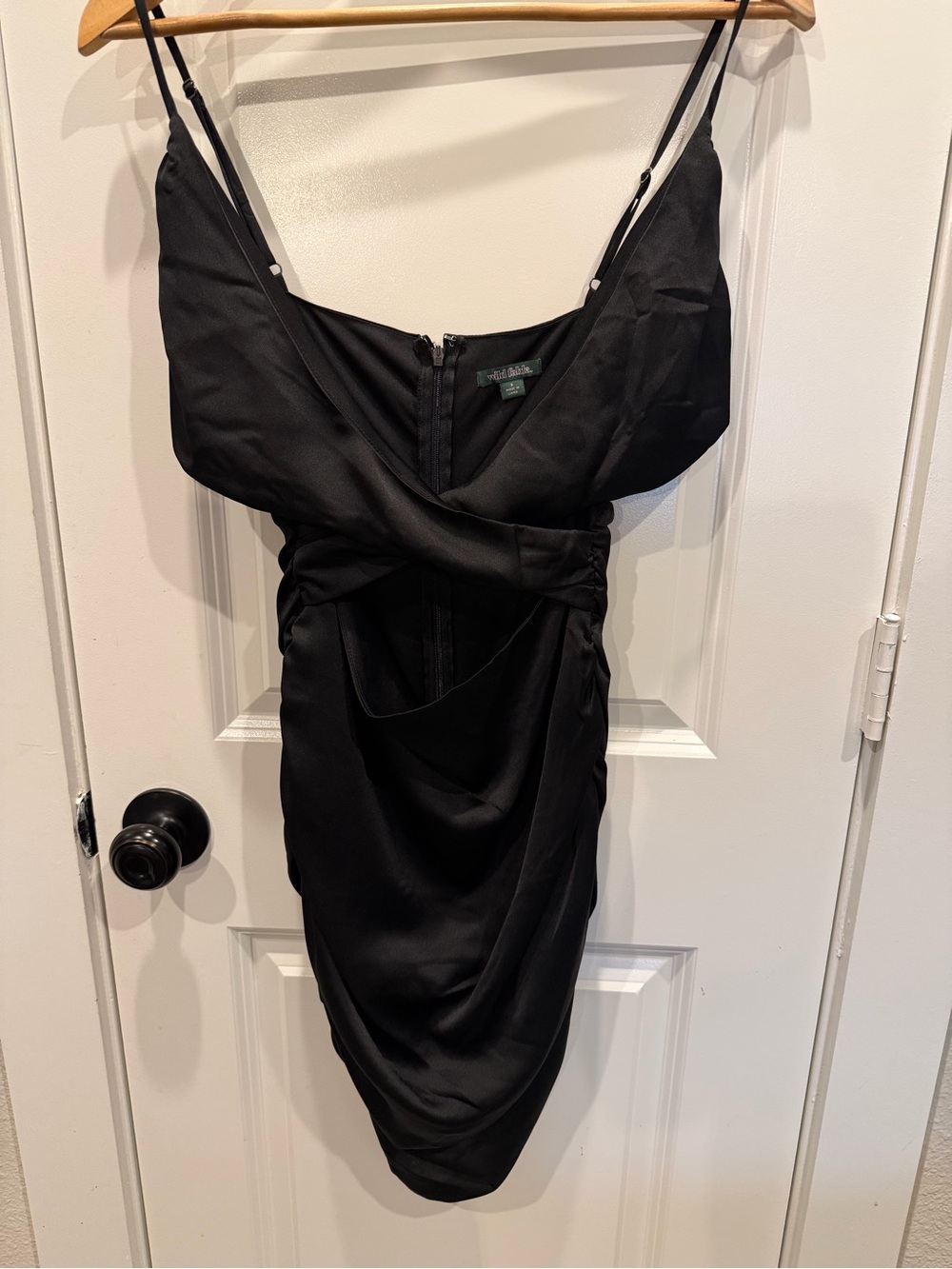 wild fable Black Satin Mini Dress with Spaghetti Straps